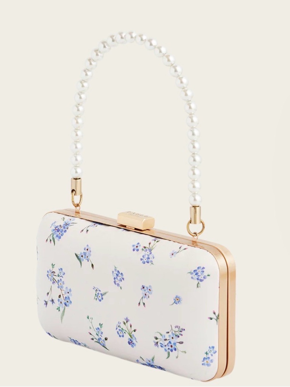 NWT Fable England Cream Forget Me Not Pearl Handle Clutch